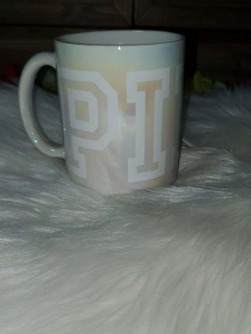 PINK Victoria's Secret Iridescent White Logo Huge Mug